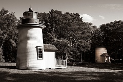 Restored Three Sisters Lighthouses on Cape Cod -Sepia Tone